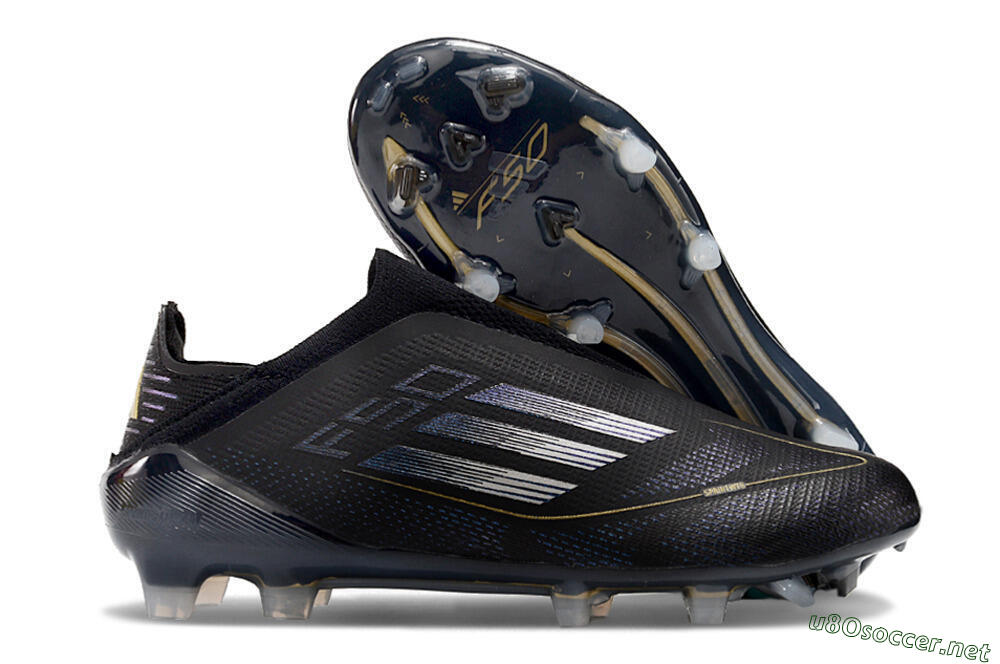 Unisex Adidas F50+ Adizero FG Football Boots - Black/Purple/Gold 2