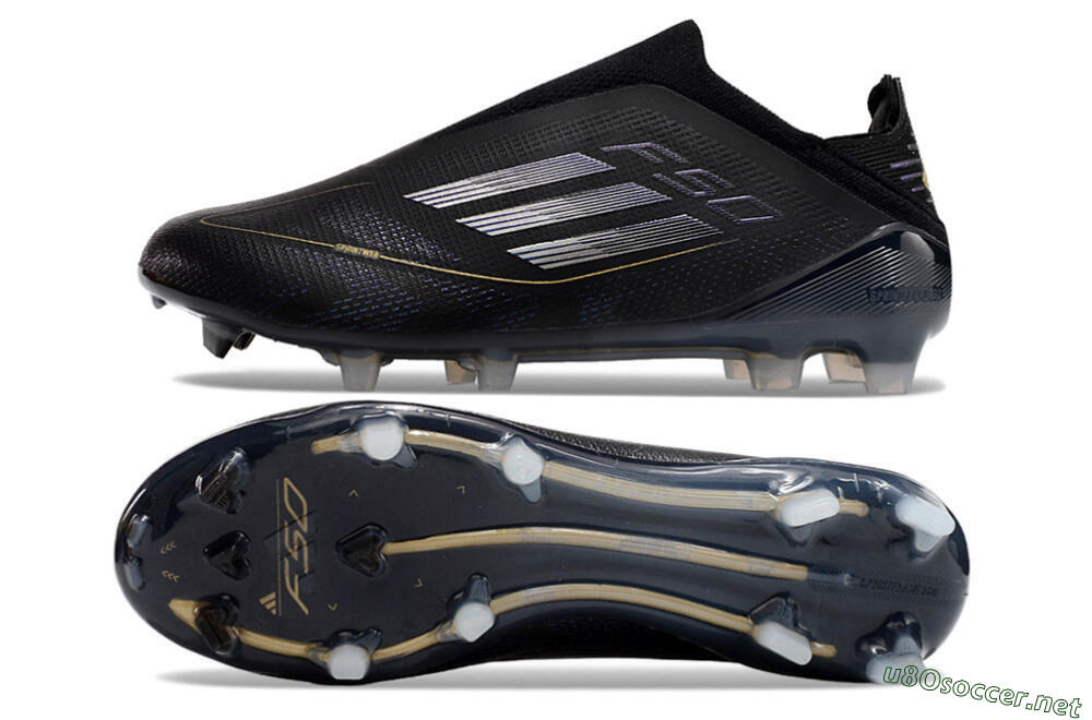 Unisex Adidas F50+ Adizero FG Football Boots - Black/Purple/Gold 1