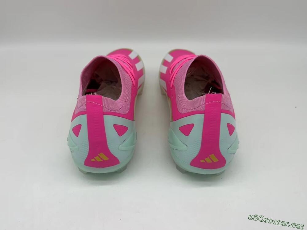 Men's Adidas X Crazyfast+ Laceless FG Football Boots - Pink/White/Gold/Jade