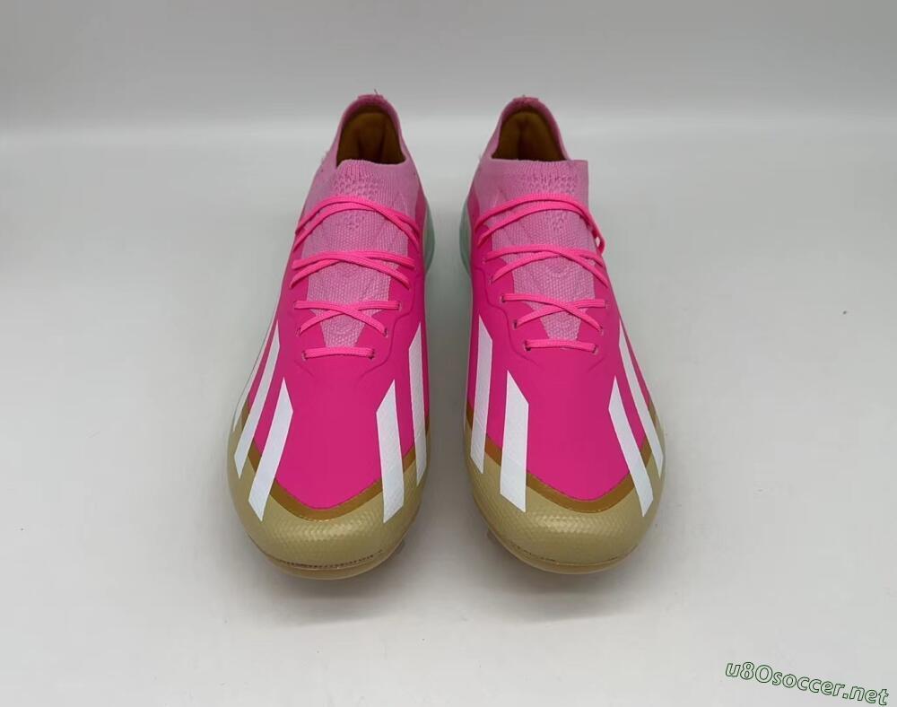 Men's Adidas X Crazyfast+ Laceless FG Football Boots - Pink/White/Gold/Jade