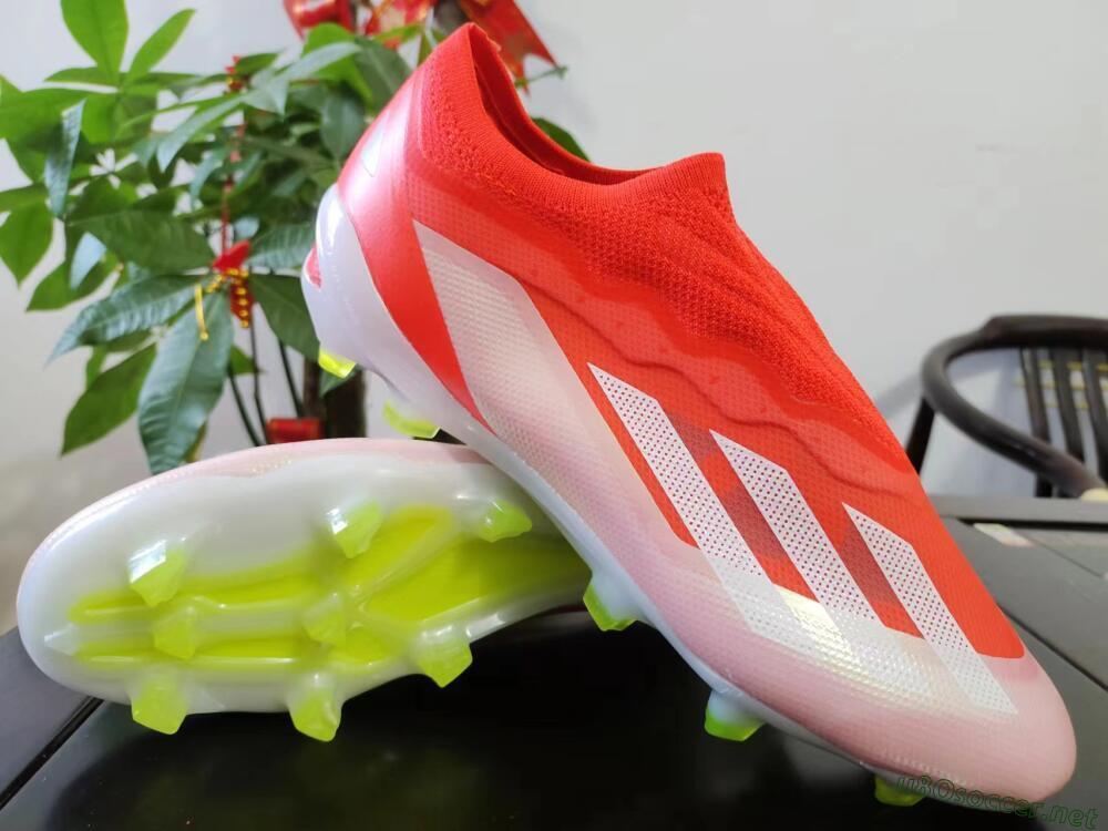 Men's Adidas X Crazyfast+ Laceless FG Football Boots - Red/White/Yellow