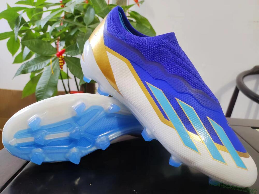 Men's Adidas X Crazyfast.1 Laceless FG Football Boots - Blue/White/Gold