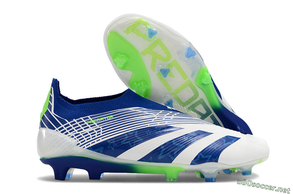 Men's Adidas Predator+ 24 Elite Laceless FG Football Boots - White/Blue/Yellow 2