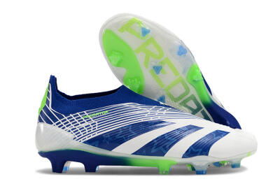 Men's Adidas Predator+ 24 Elite Laceless FG Football Boots - White/Blue/Yellow