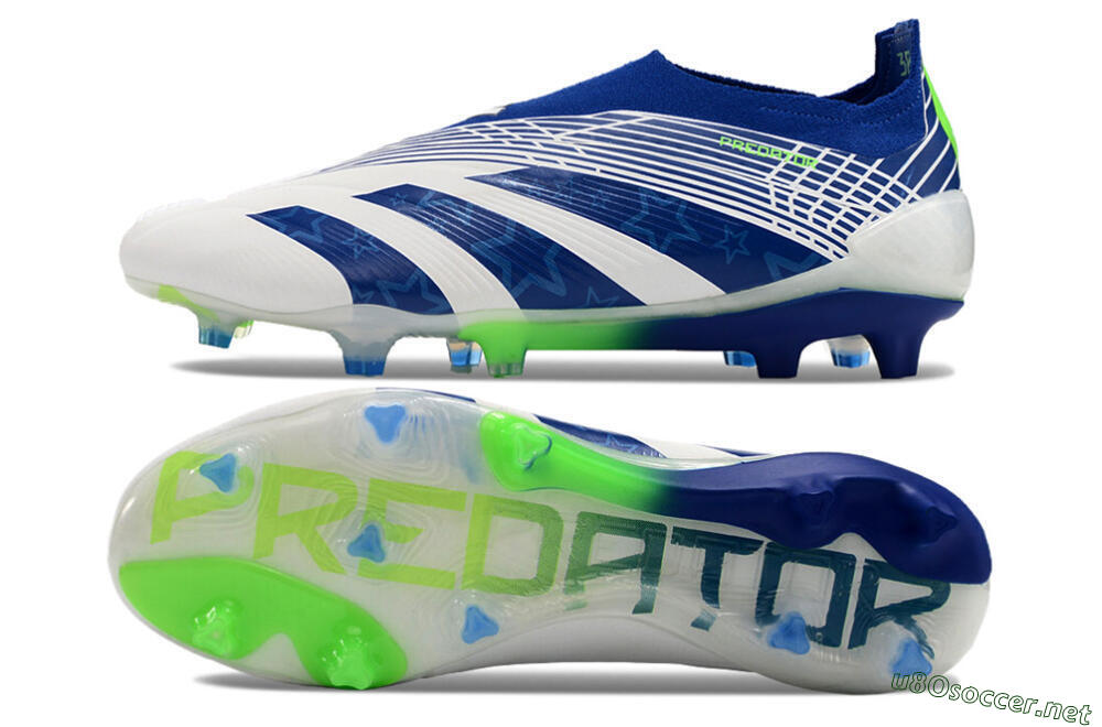 Men's Adidas Predator+ 24 Elite Laceless FG Football Boots - White/Blue/Yellow 1
