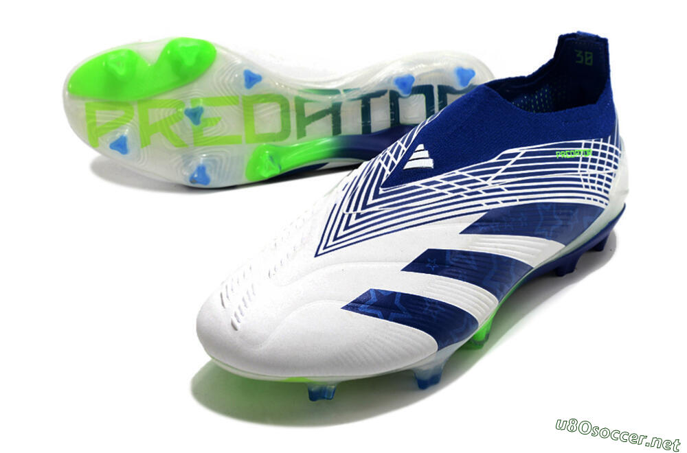 Men's Adidas Predator+ 24 Elite Laceless FG Football Boots - White/Blue/Yellow 3