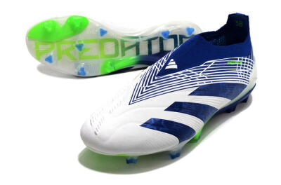 Men's Adidas Predator+ 24 Elite Laceless FG Football Boots - White/Blue/Yellow