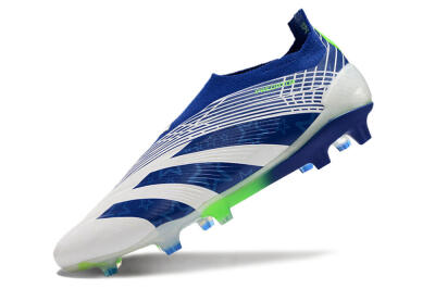 Men's Adidas Predator+ 24 Elite Laceless FG Football Boots - White/Blue/Yellow