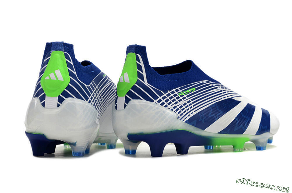 Men's Adidas Predator+ 24 Elite Laceless FG Football Boots - White/Blue/Yellow 6