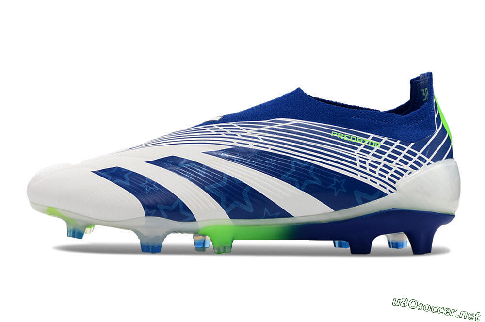 Men's Adidas Predator+ 24 Elite Laceless FG Football Boots - White/Blue/Yellow 0