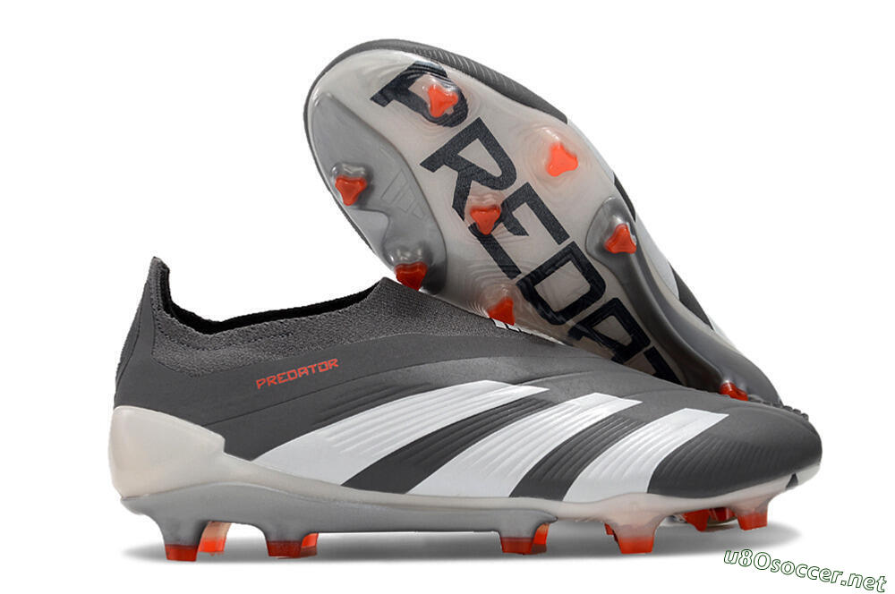 Men's Adidas Predator+ 24 Elite Laceless FG Football Boots - Grey/White/Orange 2