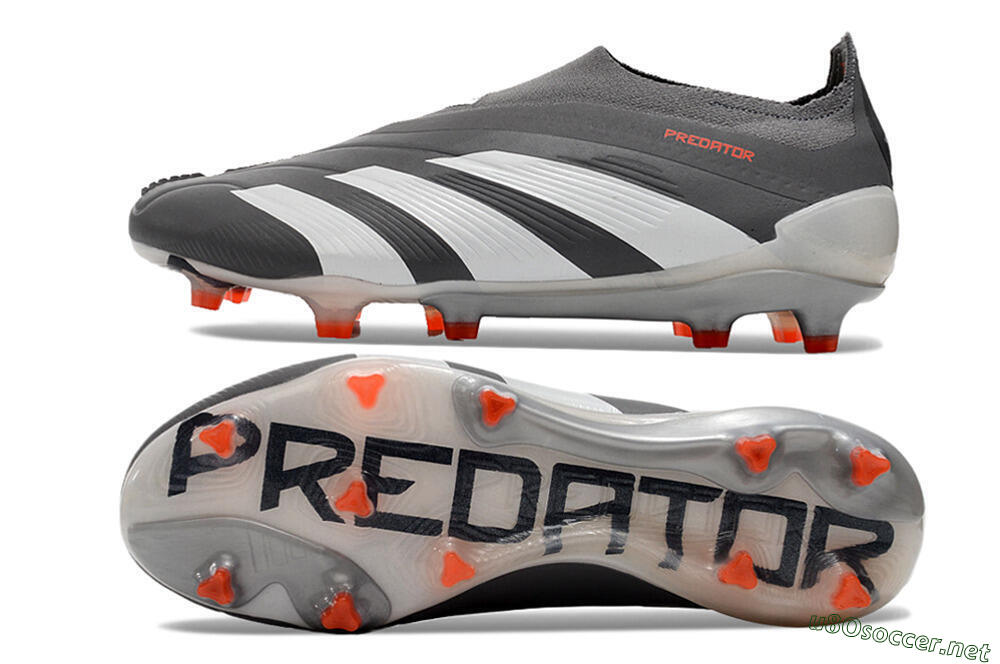 Men's Adidas Predator+ 24 Elite Laceless FG Football Boots - Grey/White/Orange 1