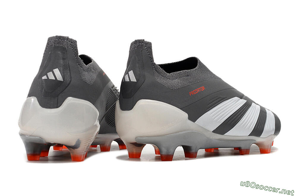 Men's Adidas Predator+ 24 Elite Laceless FG Football Boots - Grey/White/Orange 6