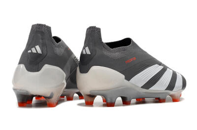 Men's Adidas Predator+ 24 Elite Laceless FG Football Boots - Grey/White/Orange