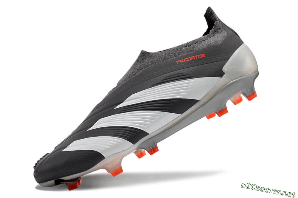 Men's Adidas Predator+ 24 Elite Laceless FG Football Boots - Grey/White/Orange 5