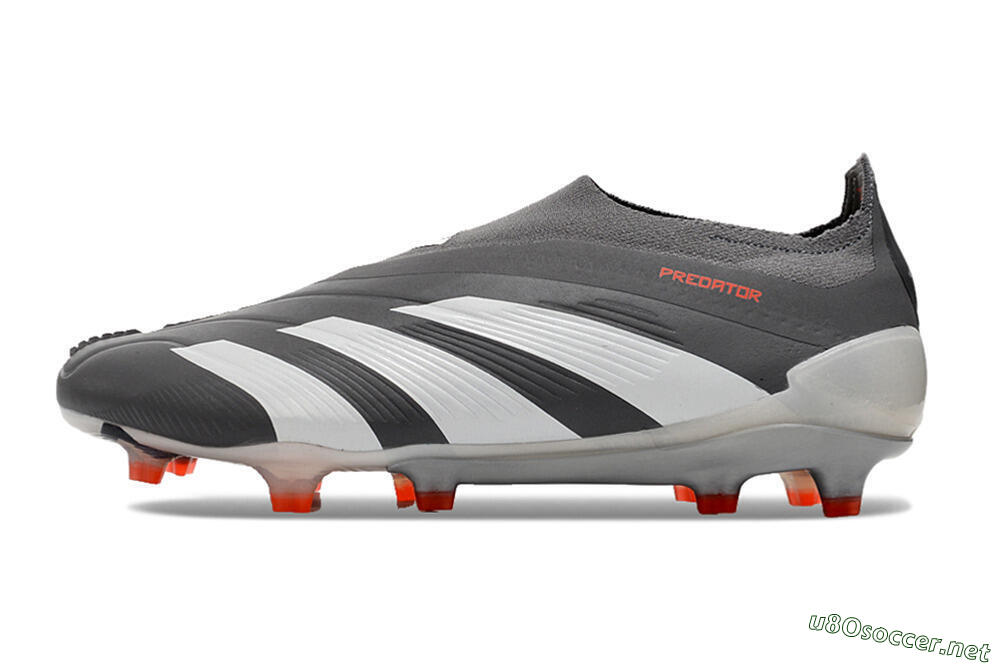 Men's Adidas Predator+ 24 Elite Laceless FG Football Boots - Grey/White/Orange 0