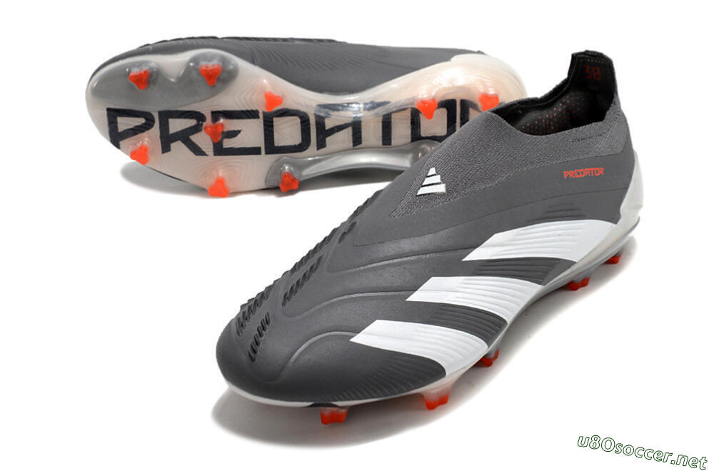 Men's Adidas Predator+ 24 Elite Laceless FG Football Boots - Grey/White/Orange 3
