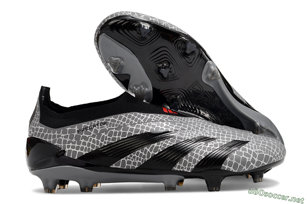 Men's Adidas Predator+ 24 Elite Laceless FG Football Boots - Grey/Black/Red 2
