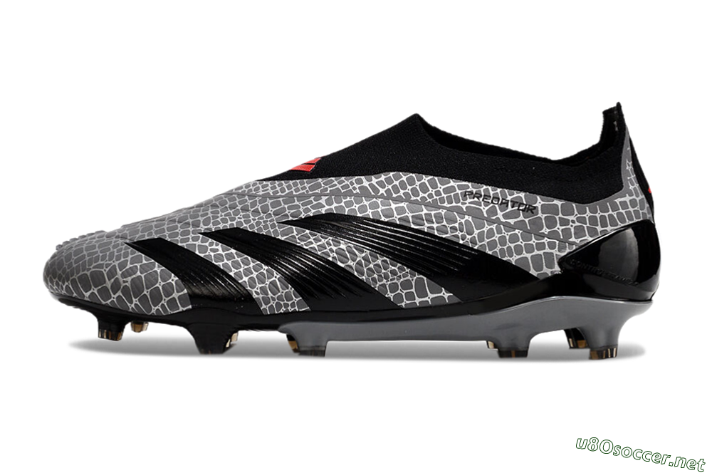 Men's Adidas Predator+ 24 Elite Laceless FG Football Boots - Grey/Black/Red 0