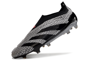 Men's Adidas Predator+ 24 Elite Laceless FG Football Boots - Grey/Black/Red