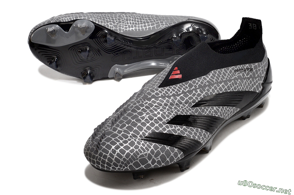 Men's Adidas Predator+ 24 Elite Laceless FG Football Boots - Grey/Black/Red 3