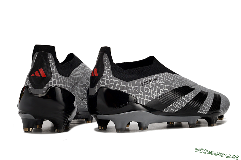Men's Adidas Predator+ 24 Elite Laceless FG Football Boots - Grey/Black/Red 6