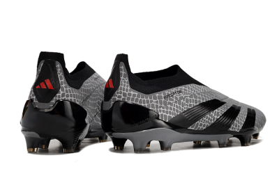 Men's Adidas Predator+ 24 Elite Laceless FG Football Boots - Grey/Black/Red