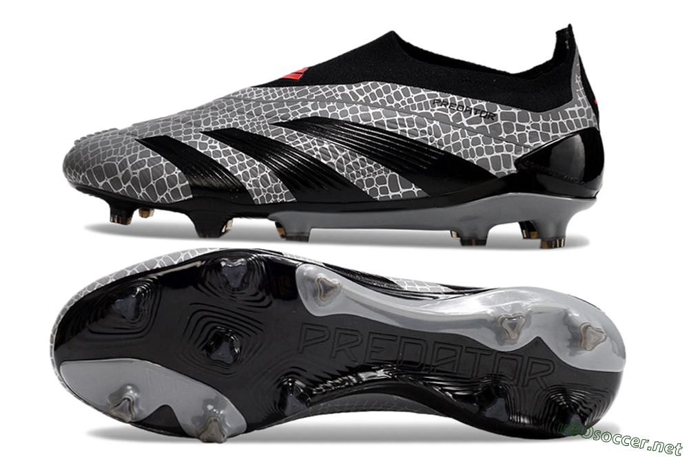 Men's Adidas Predator+ 24 Elite Laceless FG Football Boots - Grey/Black/Red 1