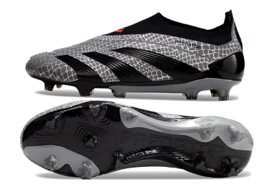 Men's Adidas Predator+ 24 Elite Laceless FG Football Boots - Grey/Black/Red