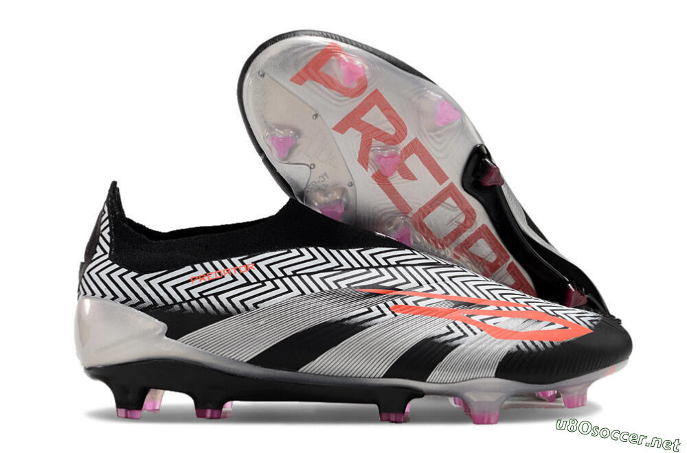Men's Adidas Predator+ 24 Elite Laceless FG Football Boots - White/Black/Silver 2