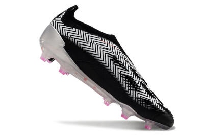 Men's Adidas Predator+ 24 Elite Laceless FG Football Boots - White/Black/Silver
