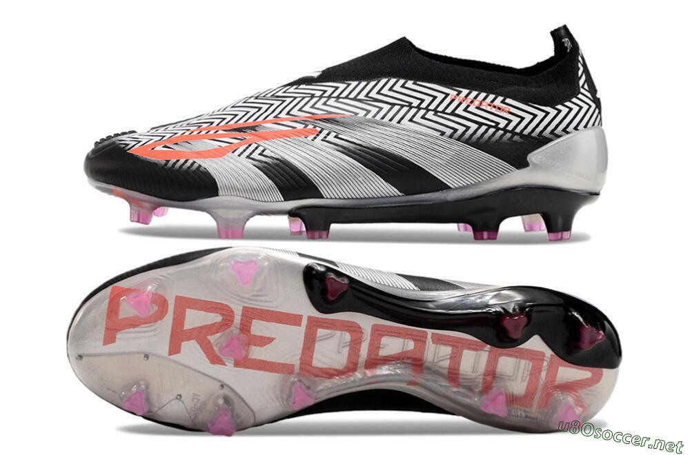 Men's Adidas Predator+ 24 Elite Laceless FG Football Boots - White/Black/Silver 1