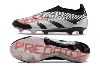 Men's Adidas Predator+ 24 Elite Laceless FG Football Boots - White/Black/Silver