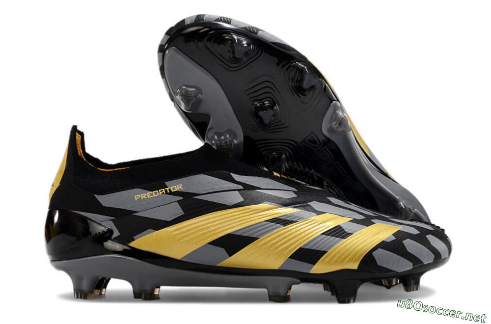 Men's Adidas Predator+ 24 Elite Laceless FG Football Boots - Grey/Black/Gold 2