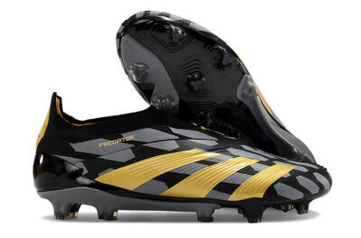 Men's Adidas Predator+ 24 Elite Laceless FG Football Boots - Grey/Black/Gold