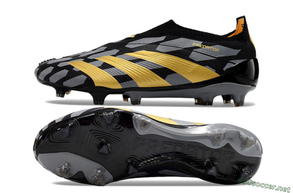 Men's Adidas Predator+ 24 Elite Laceless FG Football Boots - Grey/Black/Gold 1