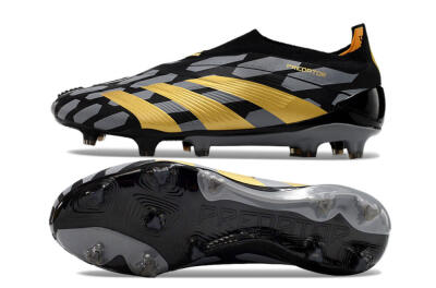 Men's Adidas Predator+ 24 Elite Laceless FG Football Boots - Grey/Black/Gold