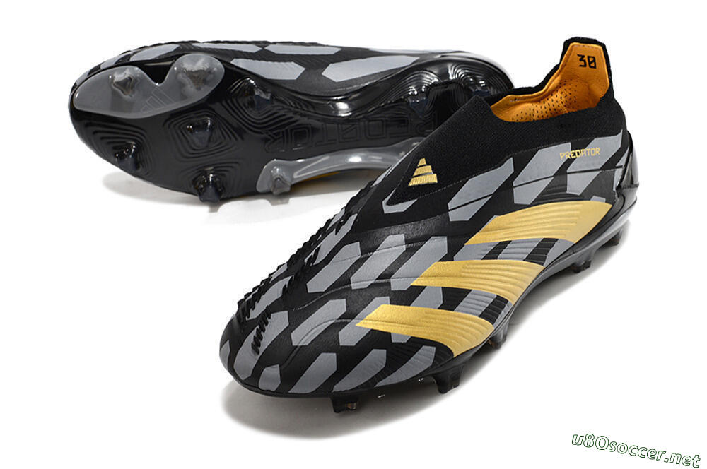 Men's Adidas Predator+ 24 Elite Laceless FG Football Boots - Grey/Black/Gold 3