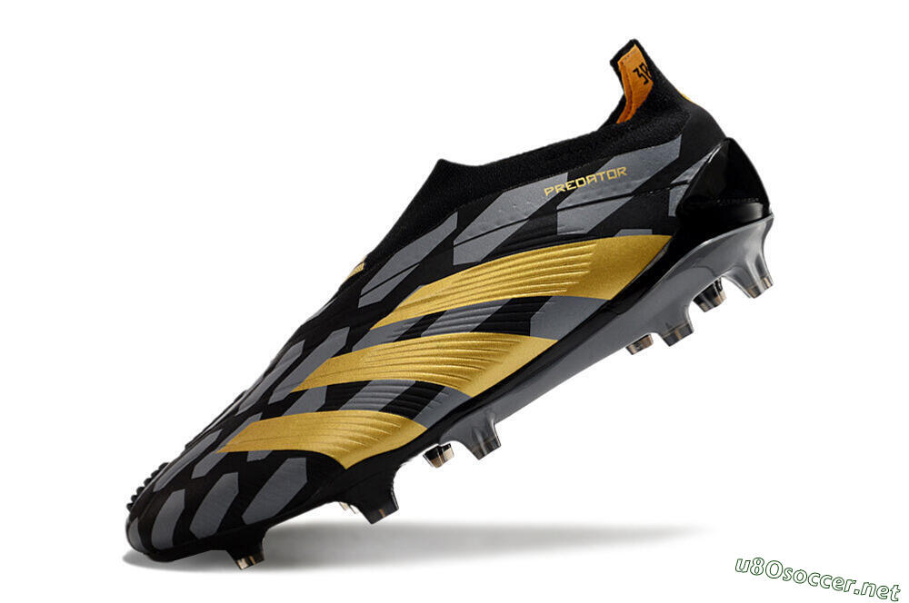 Men's Adidas Predator+ 24 Elite Laceless FG Football Boots - Grey/Black/Gold 5