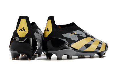 Men's Adidas Predator+ 24 Elite Laceless FG Football Boots - Grey/Black/Gold