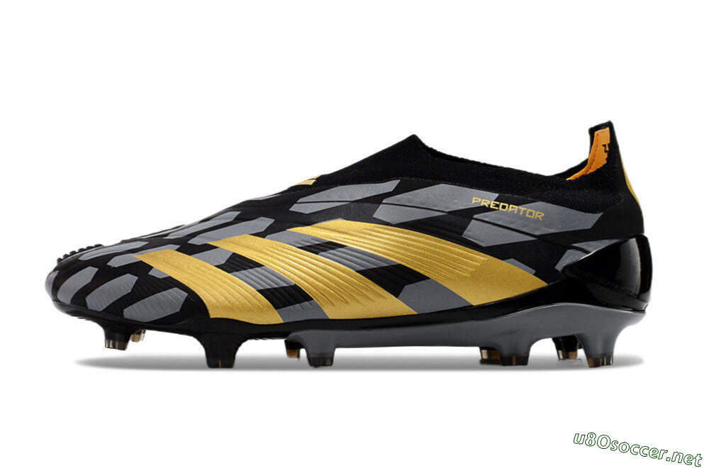 Men's Adidas Predator+ 24 Elite Laceless FG Football Boots - Grey/Black/Gold 0