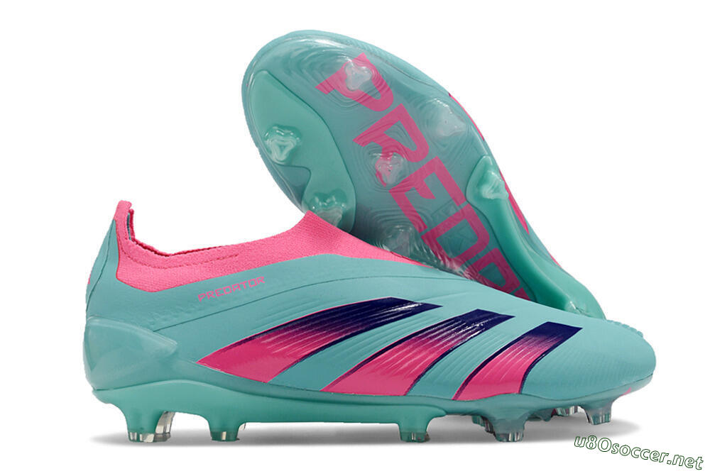 Men's Adidas Predator+ 24 Elite Laceless FG Football Boots - Jade/Pink/Purple 2