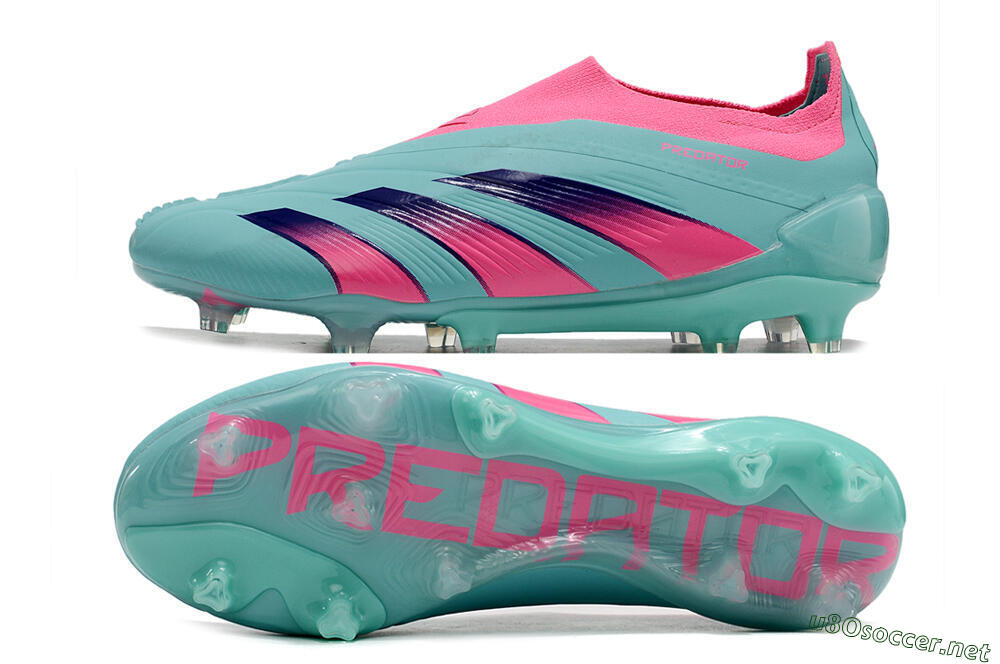 Men's Adidas Predator+ 24 Elite Laceless FG Football Boots - Jade/Pink/Purple 1