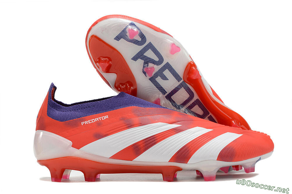 Men's Adidas Predator+ 24 Elite Laceless FG Football Boots - Red/White/Purple 2