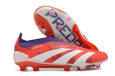 Men's Adidas Predator+ 24 Elite Laceless FG Football Boots - Red/White/Purple