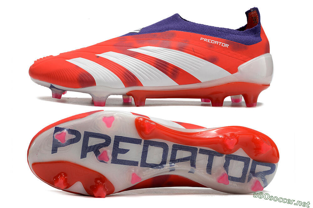 Men's Adidas Predator+ 24 Elite Laceless FG Football Boots - Red/White/Purple 1