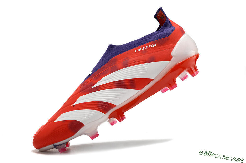 Men's Adidas Predator+ 24 Elite Laceless FG Football Boots - Red/White/Purple 5