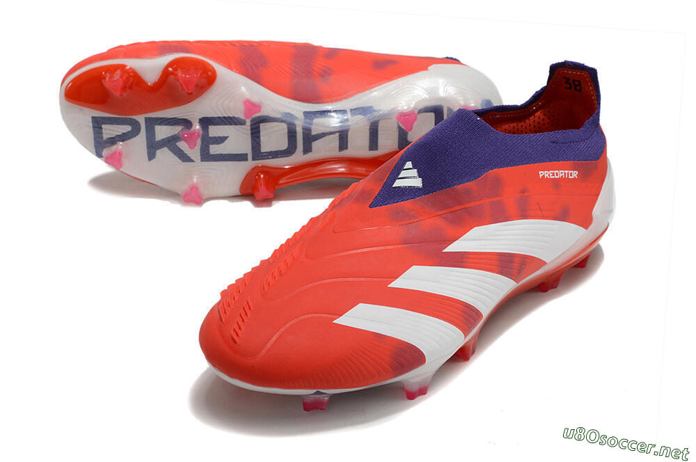 Men's Adidas Predator+ 24 Elite Laceless FG Football Boots - Red/White/Purple 3