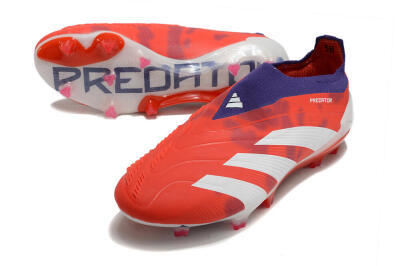 Men's Adidas Predator+ 24 Elite Laceless FG Football Boots - Red/White/Purple