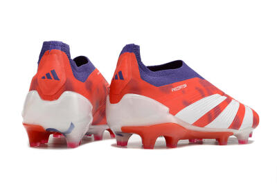 Men's Adidas Predator+ 24 Elite Laceless FG Football Boots - Red/White/Purple